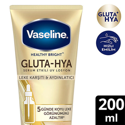 Vaseline Gluta-Hya Serum UV Protective Hydrating Body Lotion gold tube with logo 200 ml on Tampa Home & Garden Store