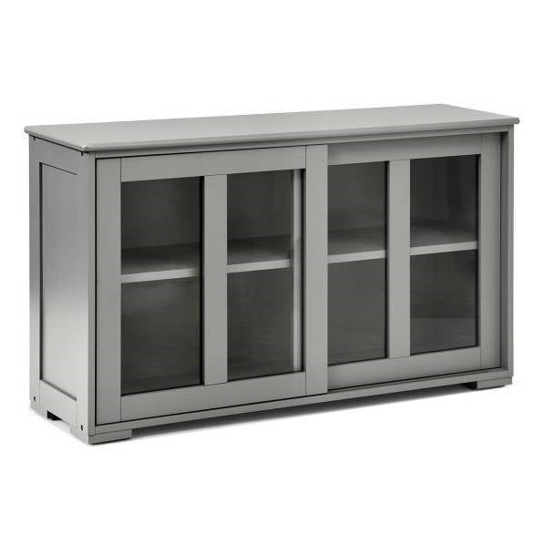 Mueble aparador bufé de cocina en madera gris con puerta corredera de cristal