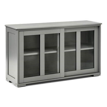 Mueble aparador bufé de cocina en madera gris con puerta corredera de cristal