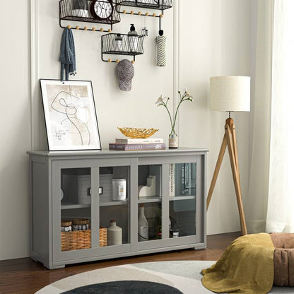 Mueble aparador bufé de cocina en madera gris con puerta corredera de cristal