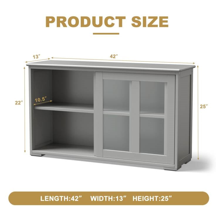 Mueble aparador bufé de cocina en madera gris con puerta corredera de cristal