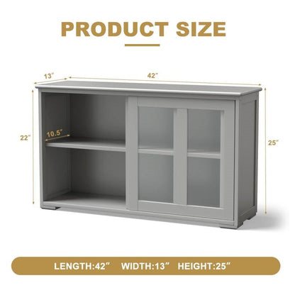 Mueble aparador bufé de cocina en madera gris con puerta corredera de cristal