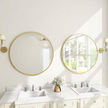 Espejo de pared circular para baño de 24 pulgadas con marco dorado