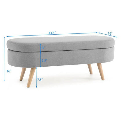Banco de almacenamiento de lino gris para dormitorio, estilo bohemio moderno de mediados de siglo