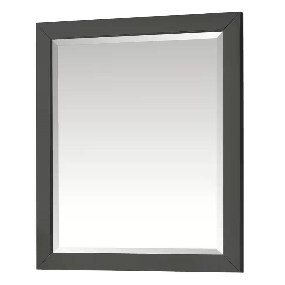 Espejo de baño de pared de 32 x 28 pulgadas con marco de madera maciza gris