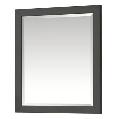 Espejo de baño de pared de 32 x 28 pulgadas con marco de madera maciza gris