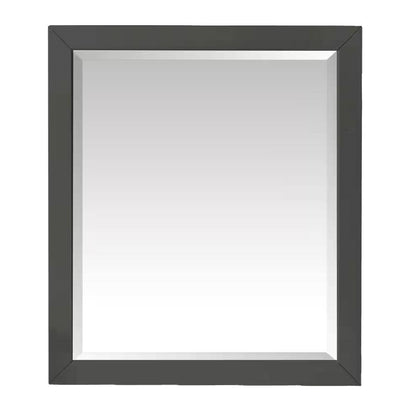 Espejo de baño de pared de 32 x 28 pulgadas con marco de madera maciza gris