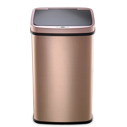 Bote de basura de cocina de acero inoxidable dorado de 13 galones con tapa con sensor de movimiento
