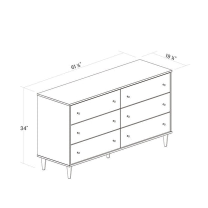 Farmhouse Rustic Walnut Mid Century 6-Drawer Dresser by HomePacific, two-column with tapered legs on Tampa Home & Garden Store