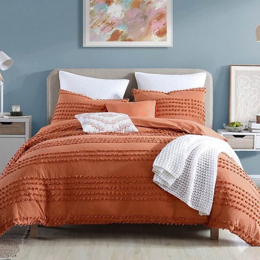 King size 5-Piece 100-Percent Cotton Clip Dot Comforter Set in Brick Orange - Tampa Home & Garden Store