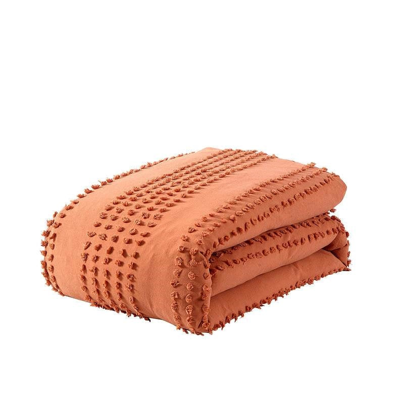 Juego de edredón King de 5 piezas 100 % algodón con puntos en relieve (Clip Dot) en naranja ladrillo