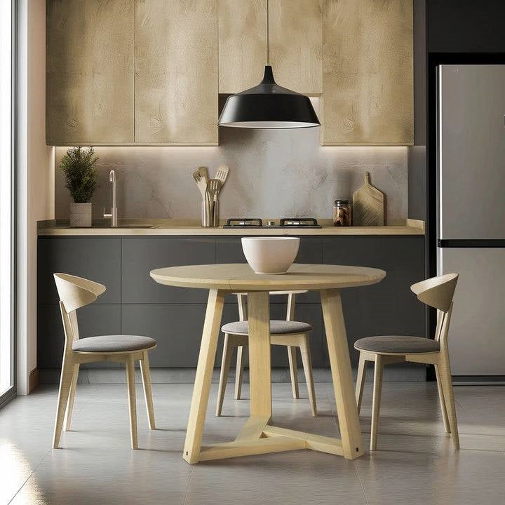 Mesa de comedor redonda escandinava de madera maciza de 48 pulgadas en tono claro
