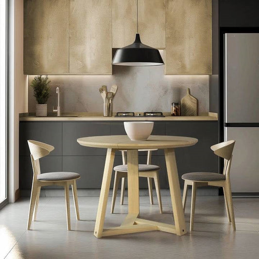 Mesa de comedor redonda escandinava de madera maciza de 48 pulgadas en tono claro