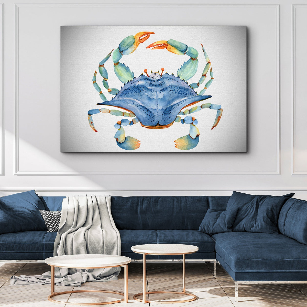 Crab Watercolor Canvas Wall Art IV; blue-green crab on textured canvas by Tailored Canvases on Tampa Home & Garden Store