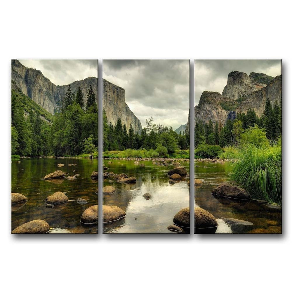 Cuadro en lienzo enmarcado de 3 piezas Arroyo de montaña Yosemite