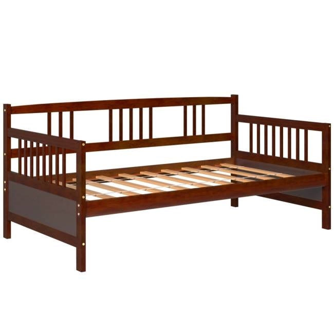 Base de cama nido de madera 2 en 1 individual con acabado cereza marrón