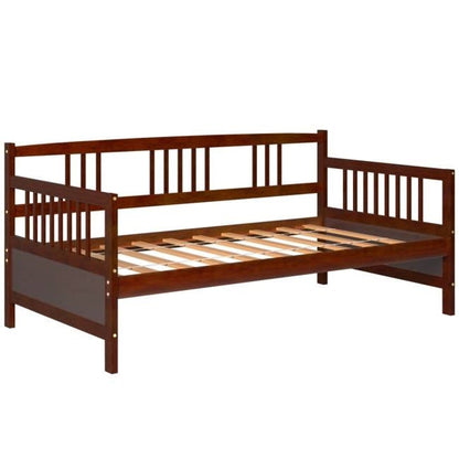 Base de cama nido de madera 2 en 1 individual con acabado cereza marrón