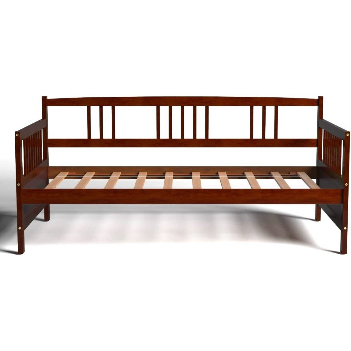 Base de cama nido de madera 2 en 1 individual con acabado cereza marrón