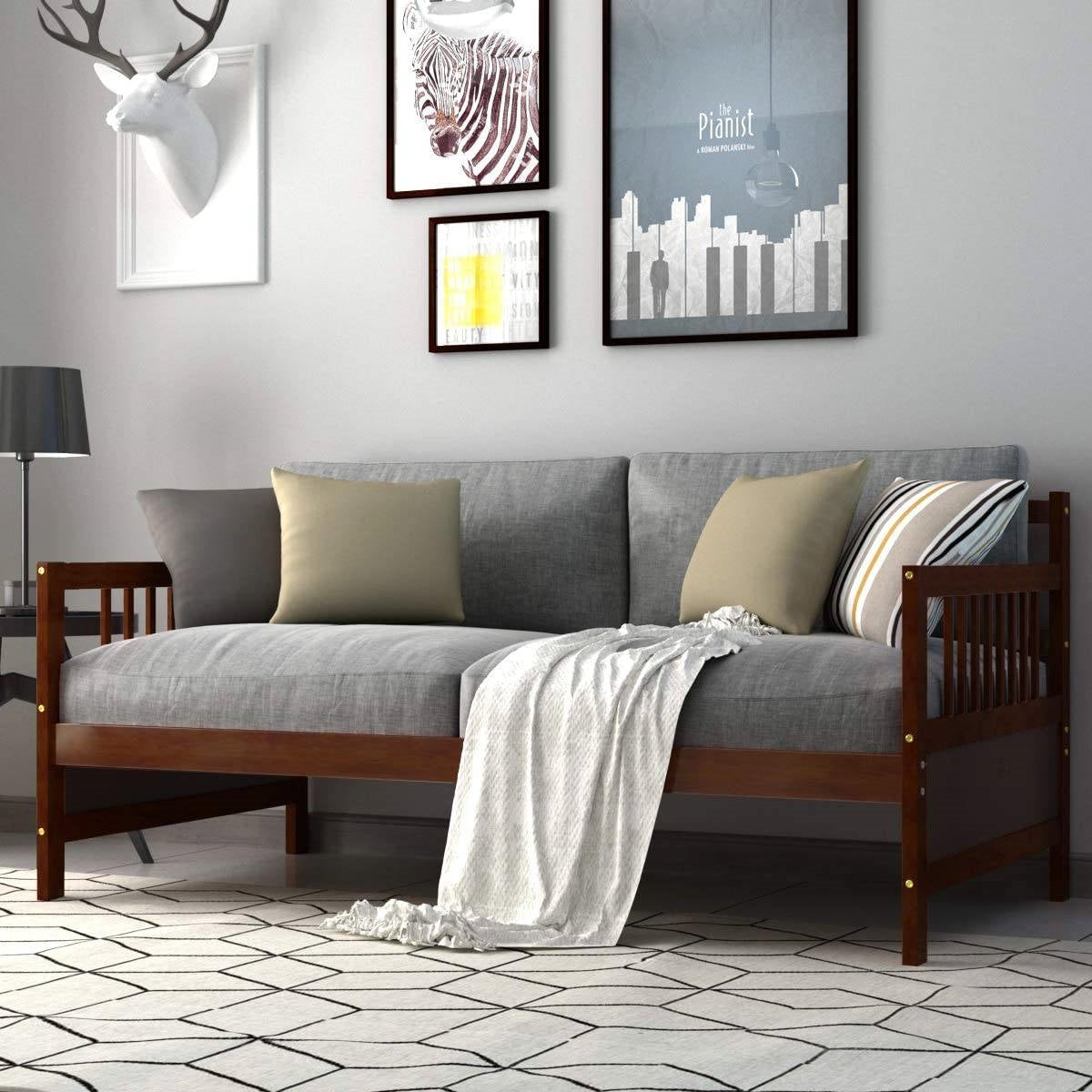 Base de cama nido de madera 2 en 1 individual con acabado cereza marrón