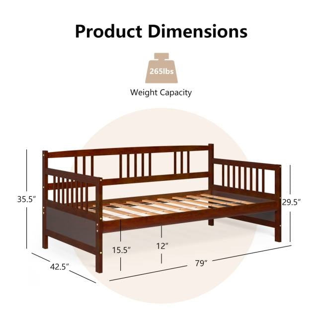 Base de cama nido de madera 2 en 1 individual con acabado cereza marrón