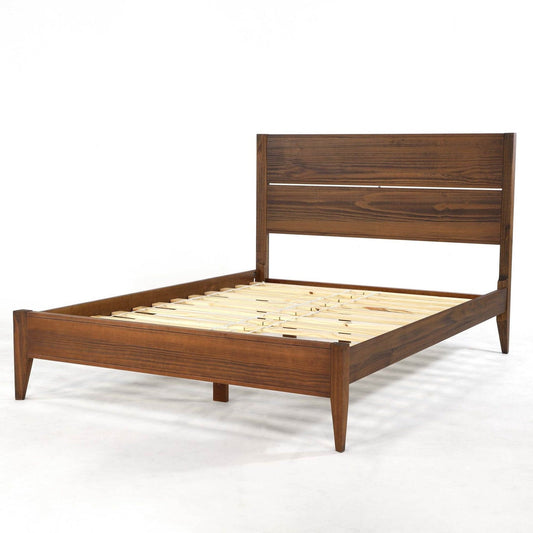 Queen Size Rustic Walnut Mid Century Slatted Platform Bed - Tampa Home & Garden Store