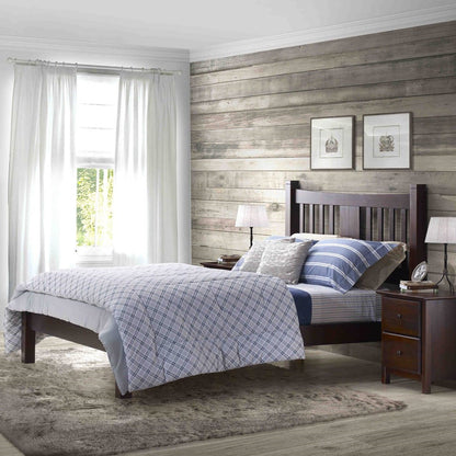 Base de cama King con plataforma de madera maciza estilo rústico con cabecero en cerezo