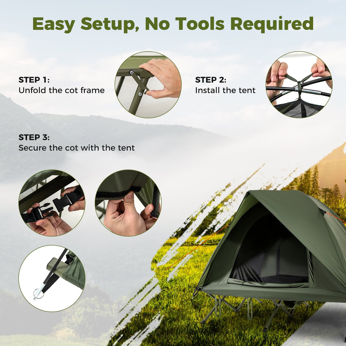 GemGear 2-person camping cot tent foldable off-ground green on Tampa Home & Garden Store
