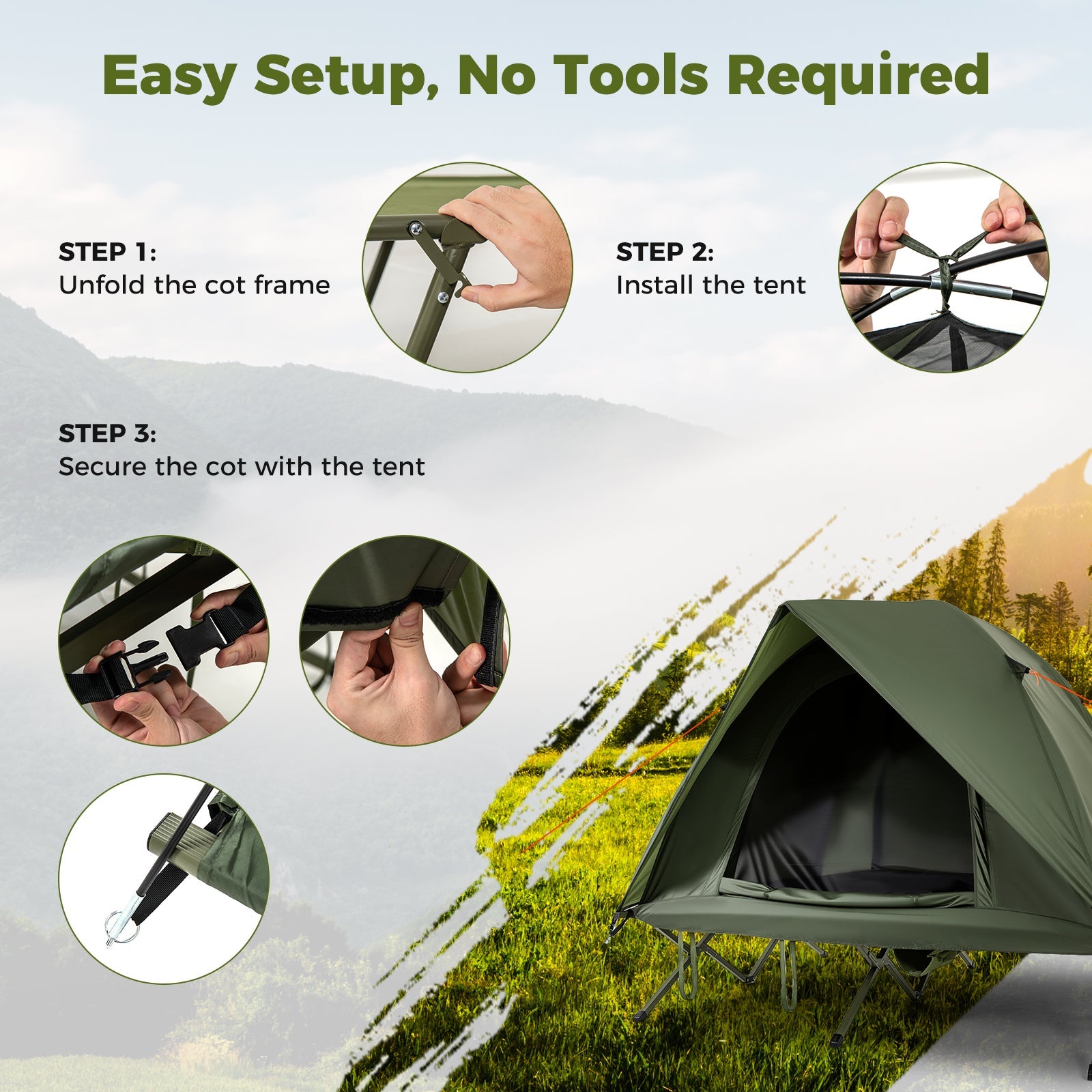 GemGear 2-person camping cot tent foldable off-ground green on Tampa Home & Garden Store