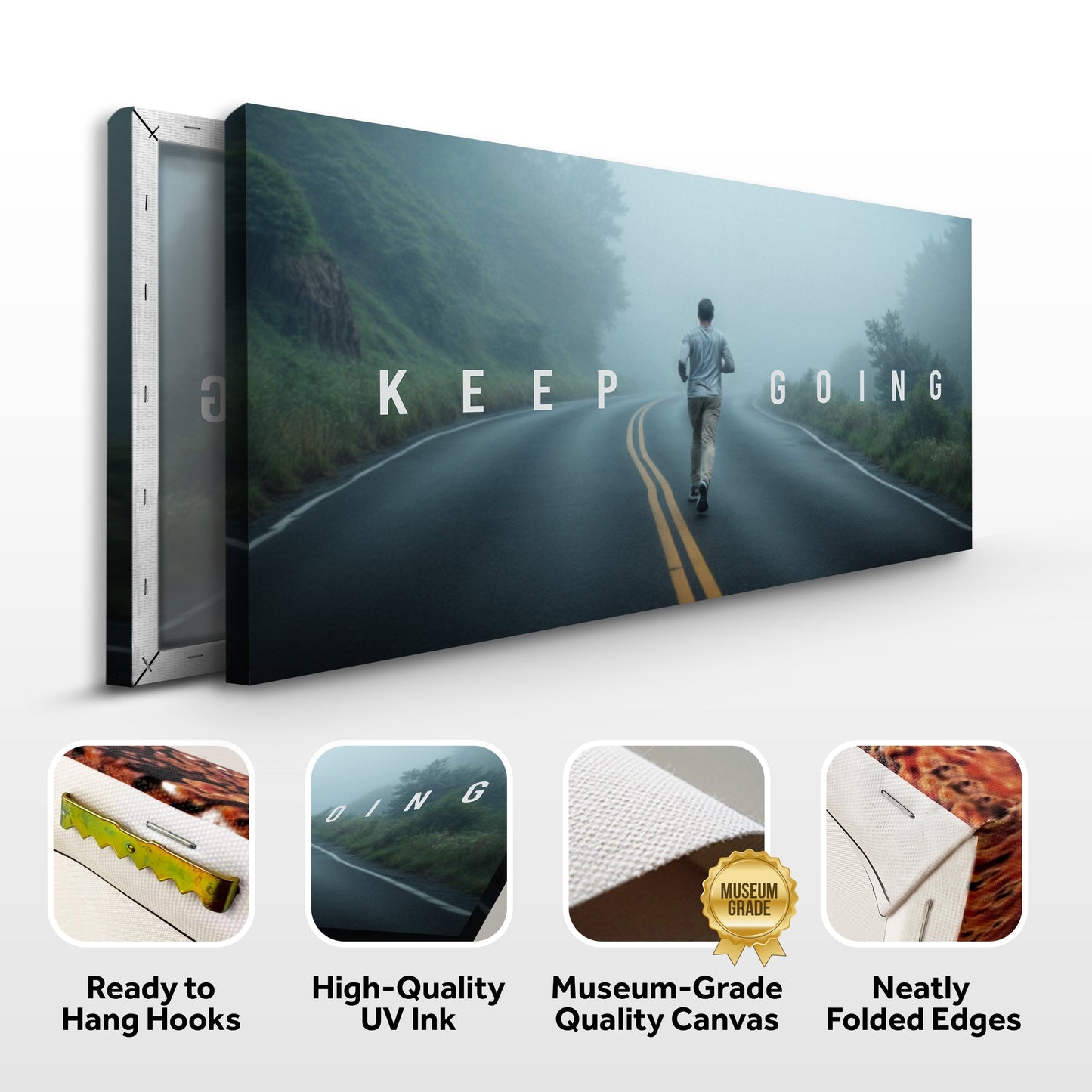 Keep Going Motivational Wall Sign Canvas, blue misty road scene, Tailored Canvases on Tampa Home & Garden Store