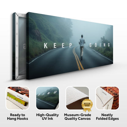 Keep Going Motivational Wall Sign Canvas, blue misty road scene, Tailored Canvases on Tampa Home & Garden Store