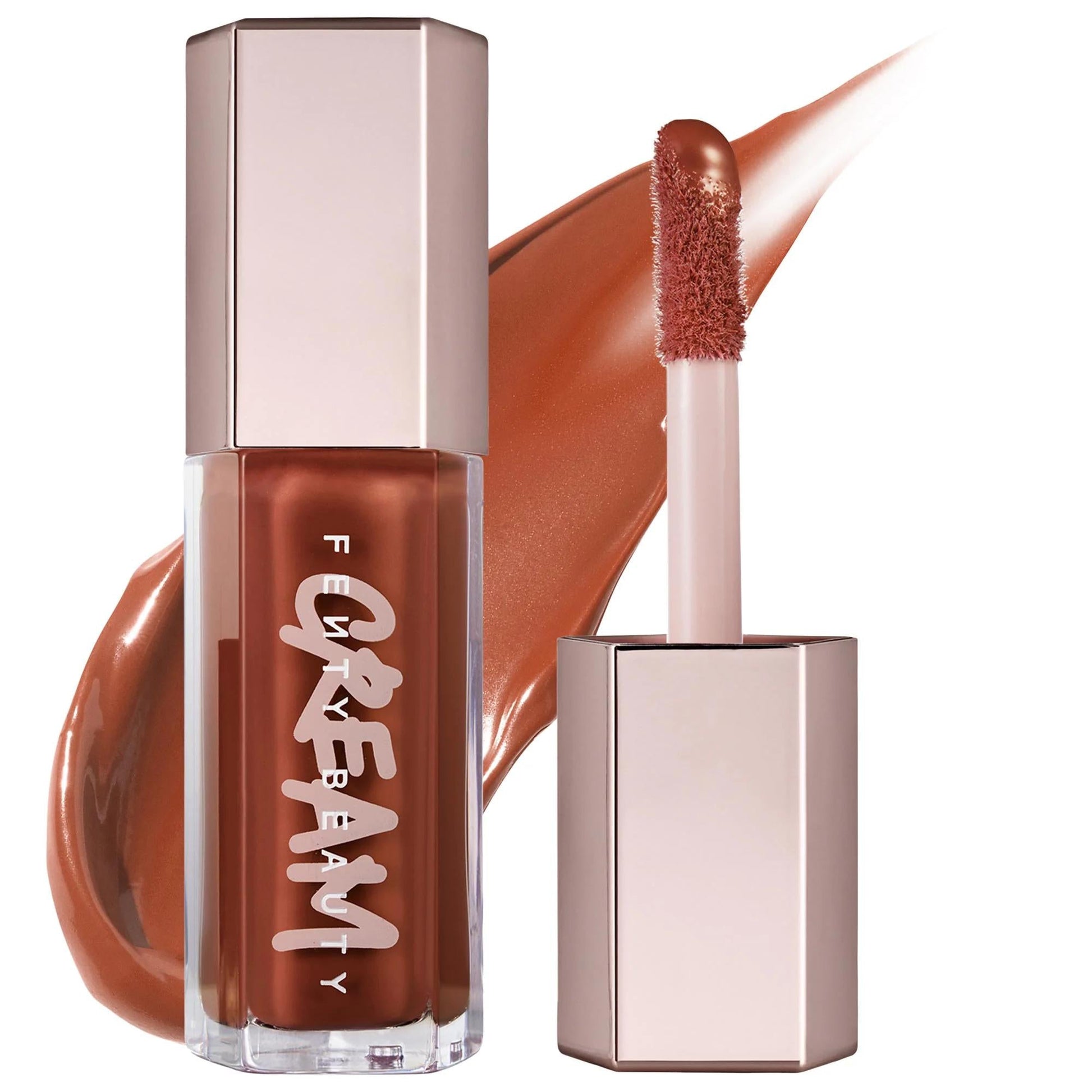 Fenty Beauty Gloss Bomb Cream lip gloss peach vanilla shade in rose-gold tube with wand on Tampa Home & Garden Store