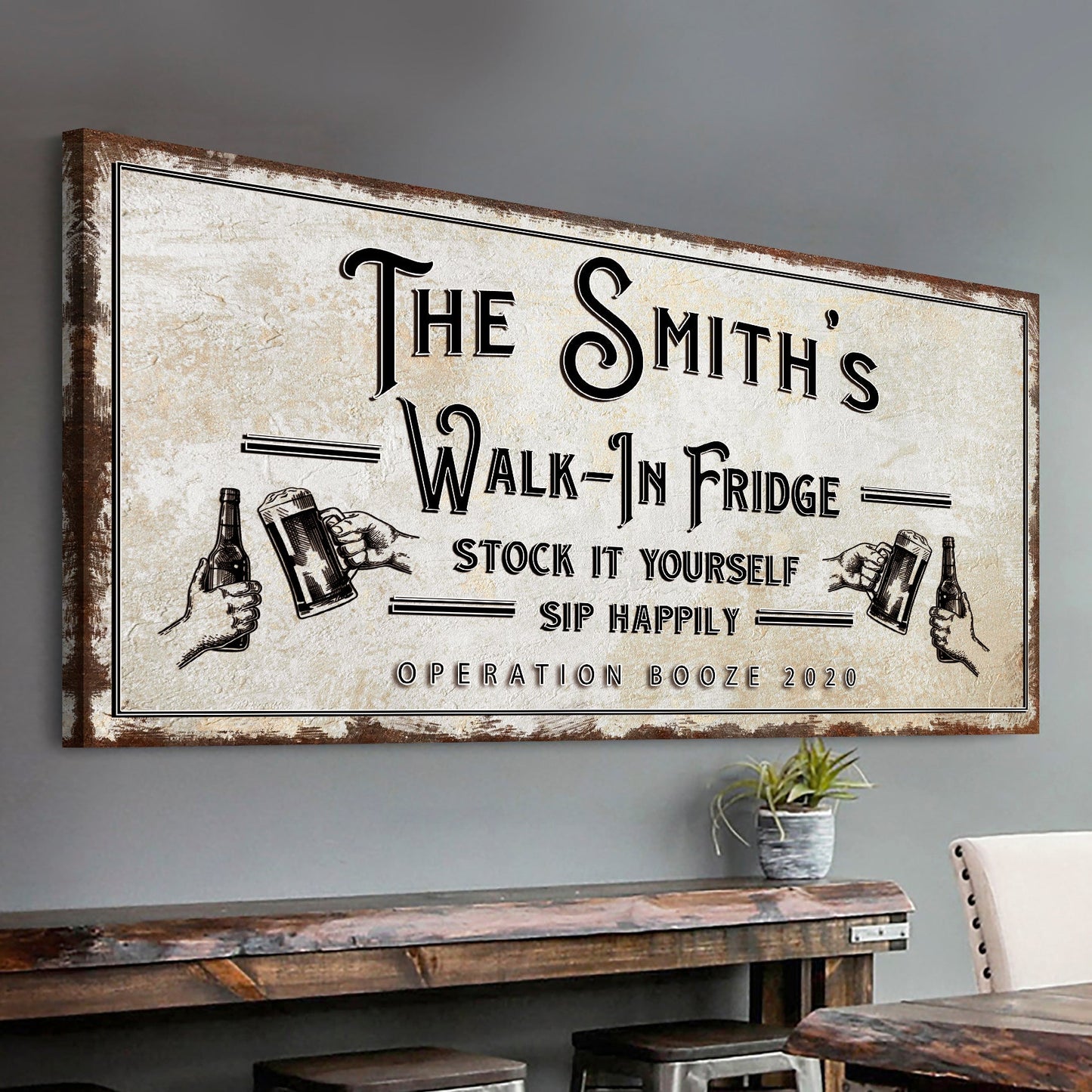 Walk-In Fridge Bar Sign canvas by Tailored Canvases with beer art on Tampa Home & Garden Store