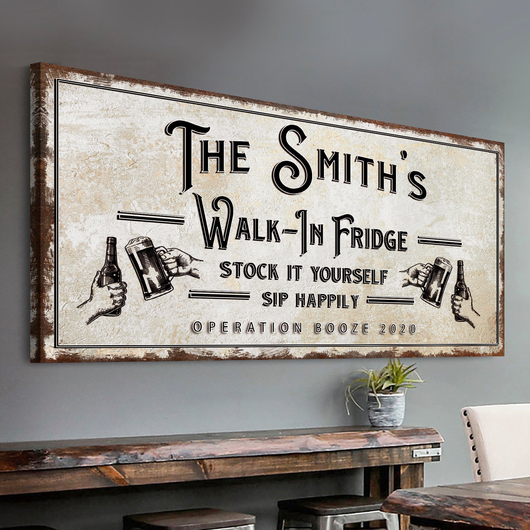 Walk-In Fridge Bar Sign canvas by Tailored Canvases with beer art on Tampa Home & Garden Store