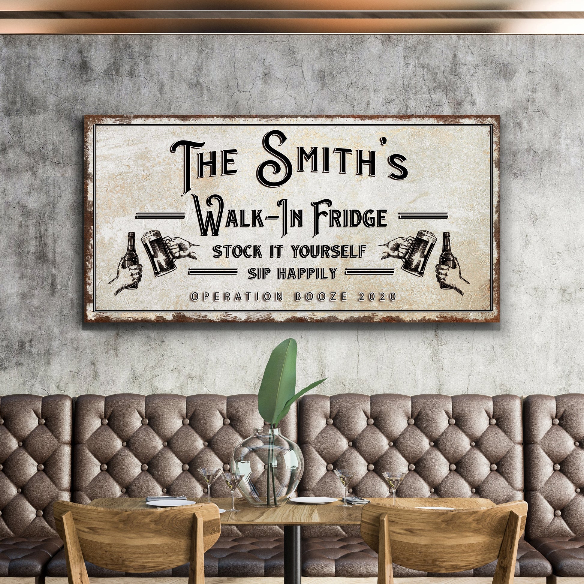 Walk-In Fridge Stock It Yourself Bar Sign canvas Tailored Canvases frame vintage typography on Tampa Home & Garden Store