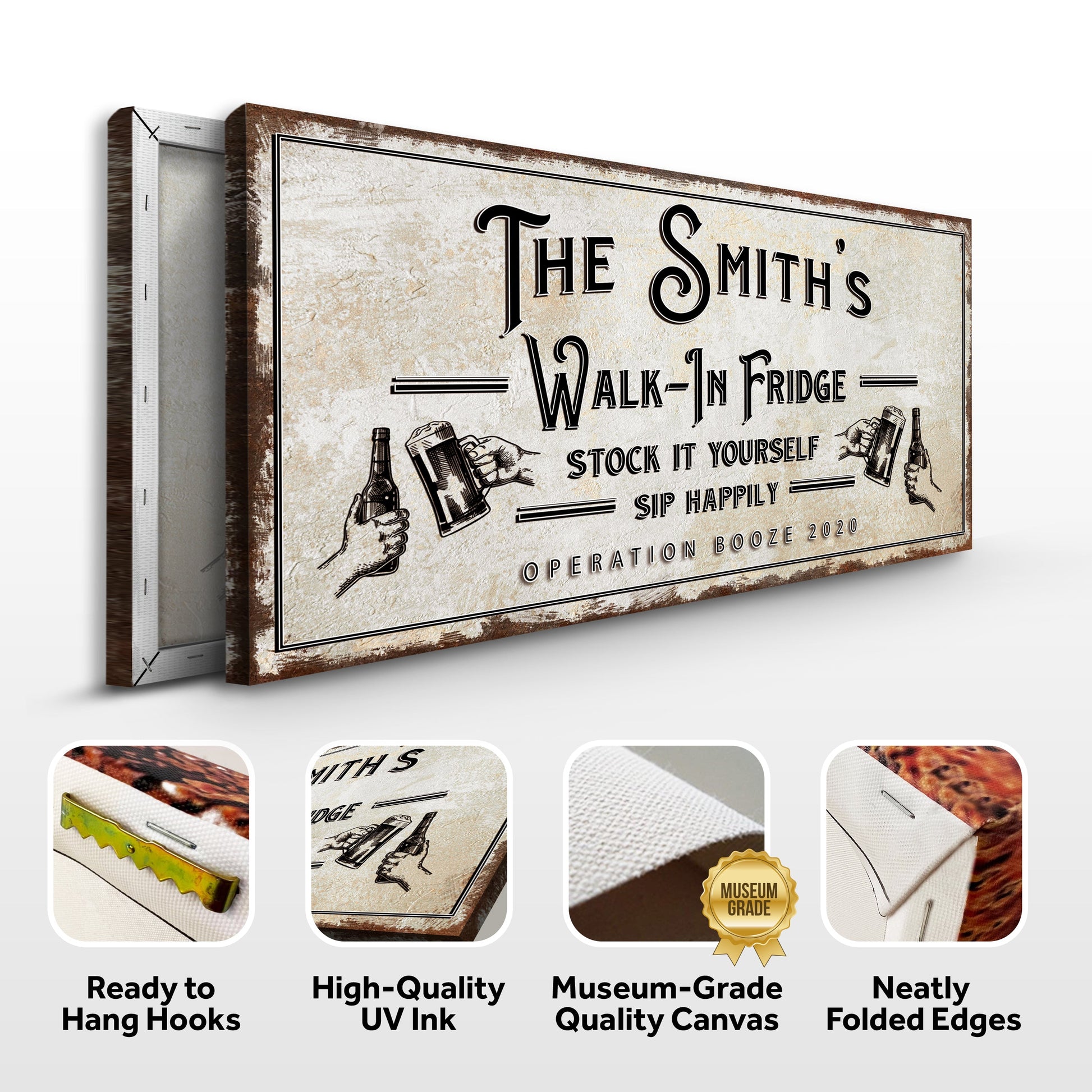 Walk-In Fridge Stock It Yourself Bar Sign canvas with vintage beige texture on Tampa Home & Garden Store