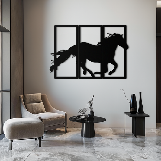 Galloping Horse Metal Wall Art – 3-Panel Western Decor - KAF270 - Tampa Home & Garden Store