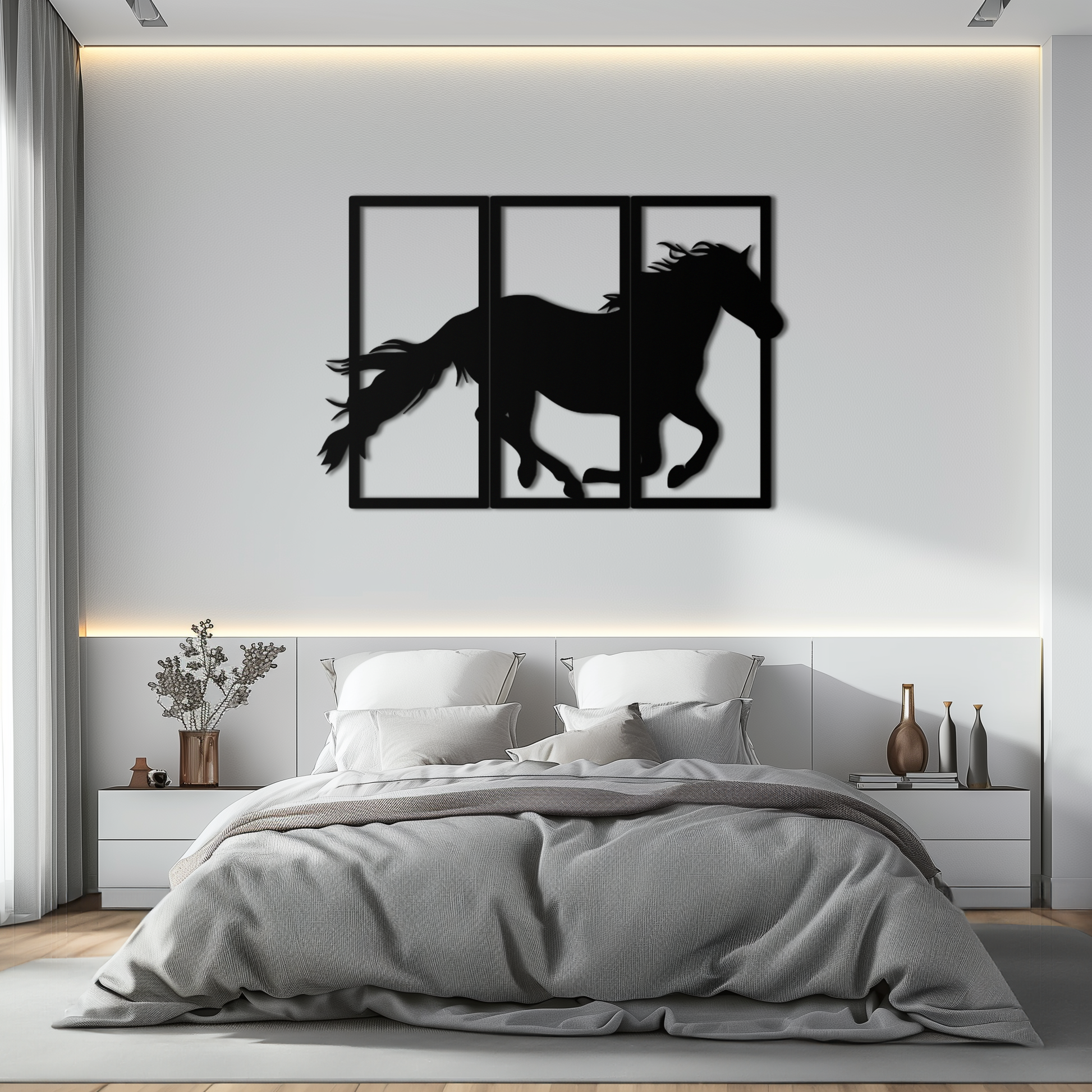 Galloping Horse Metal Wall Art – 3-Panel Western Decor - KAF270 - Tampa Home & Garden Store