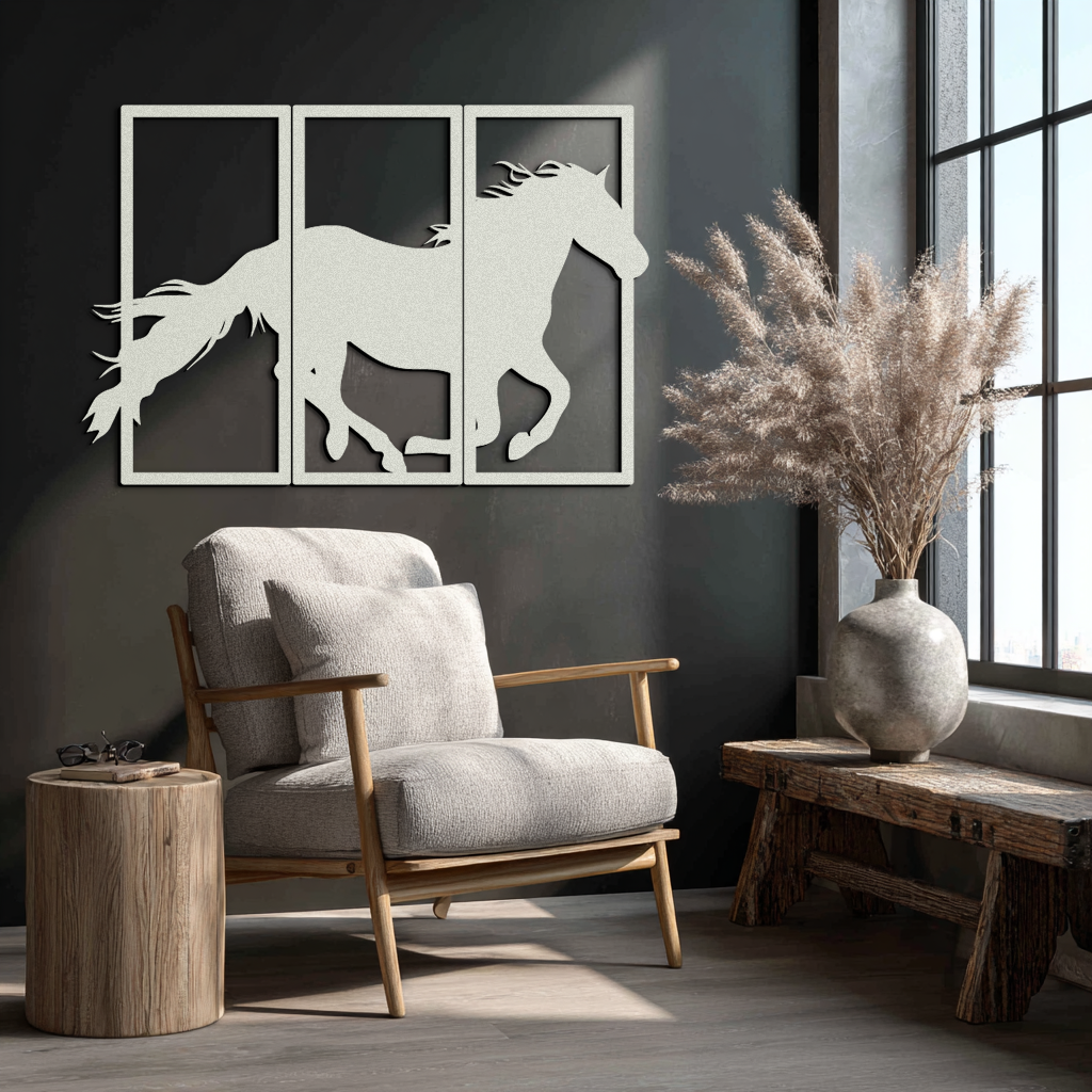 Galloping Horse Metal Wall Art – 3-Panel Western Decor - KAF270 - Tampa Home & Garden Store