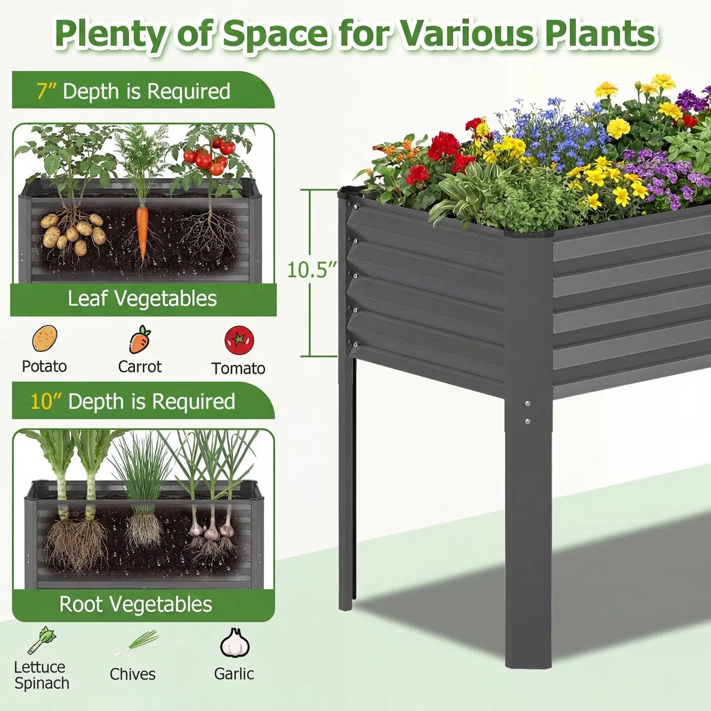 Galvanized Raised Garden Bed With Legs 46x24x31