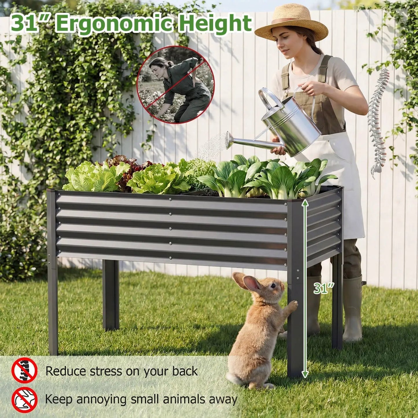 Galvanized Raised Garden Bed With Legs 46x24x31