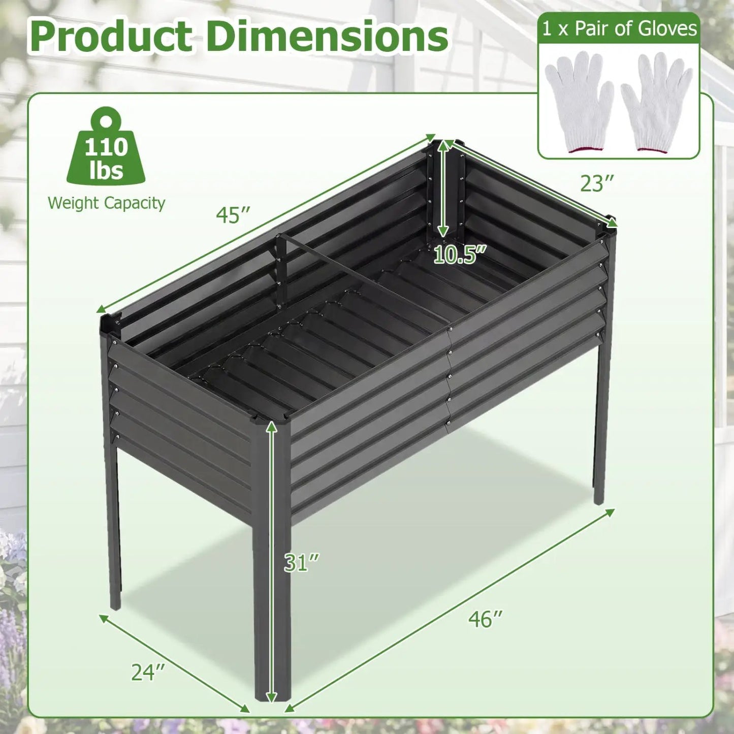 Galvanized Raised Garden Bed With Legs 46x24x31