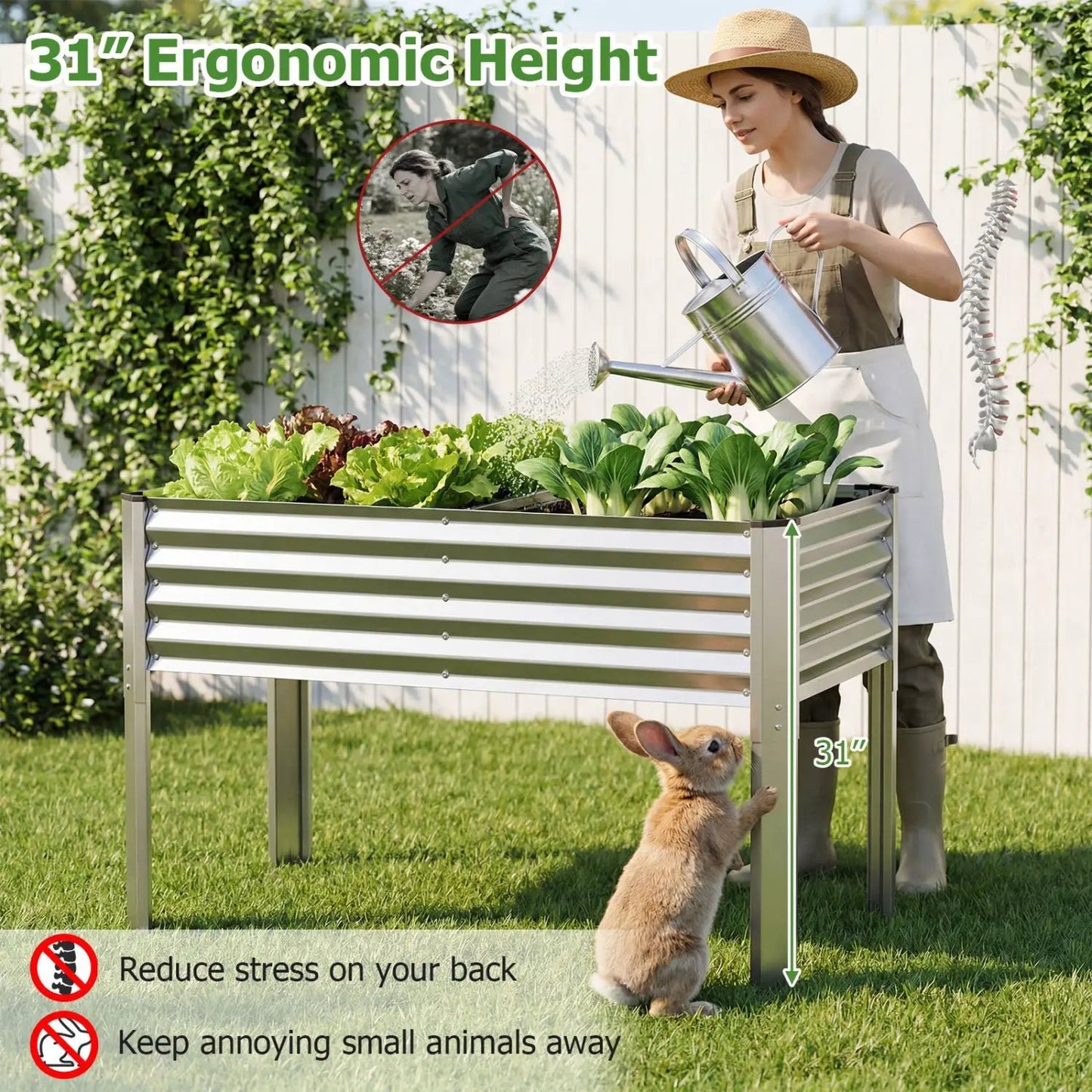 Galvanized Raised Garden Bed With Legs 46x24x31