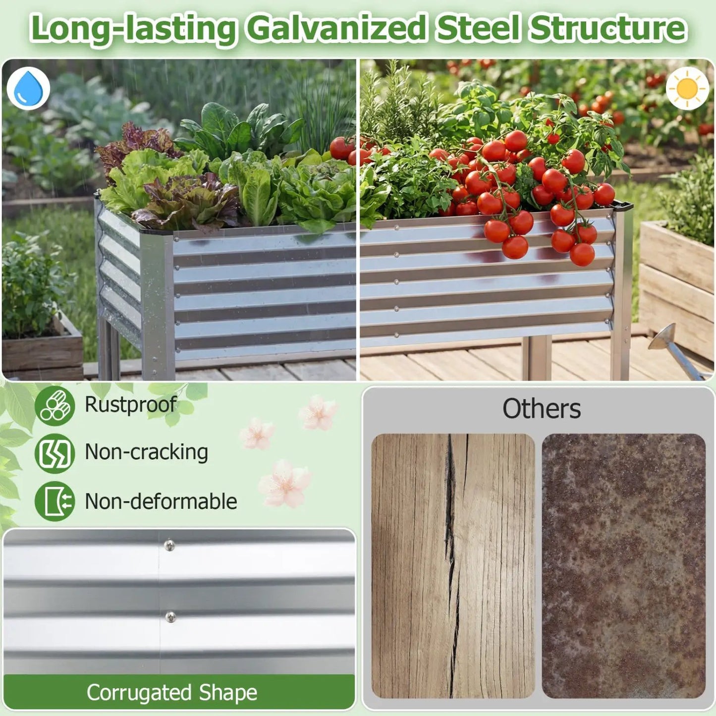 Galvanized Raised Garden Bed With Legs 46x24x31
