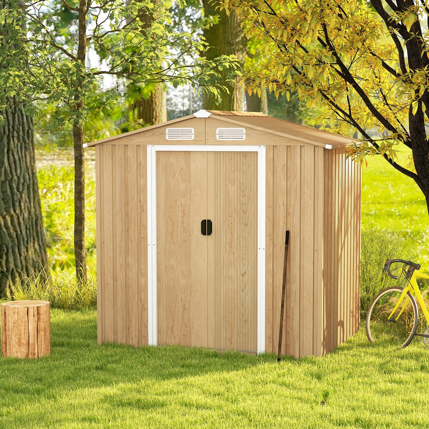 Casetas de almacenamiento de acero galvanizado de 6 x 4 pies con puertas correderas con cerradura - Natural