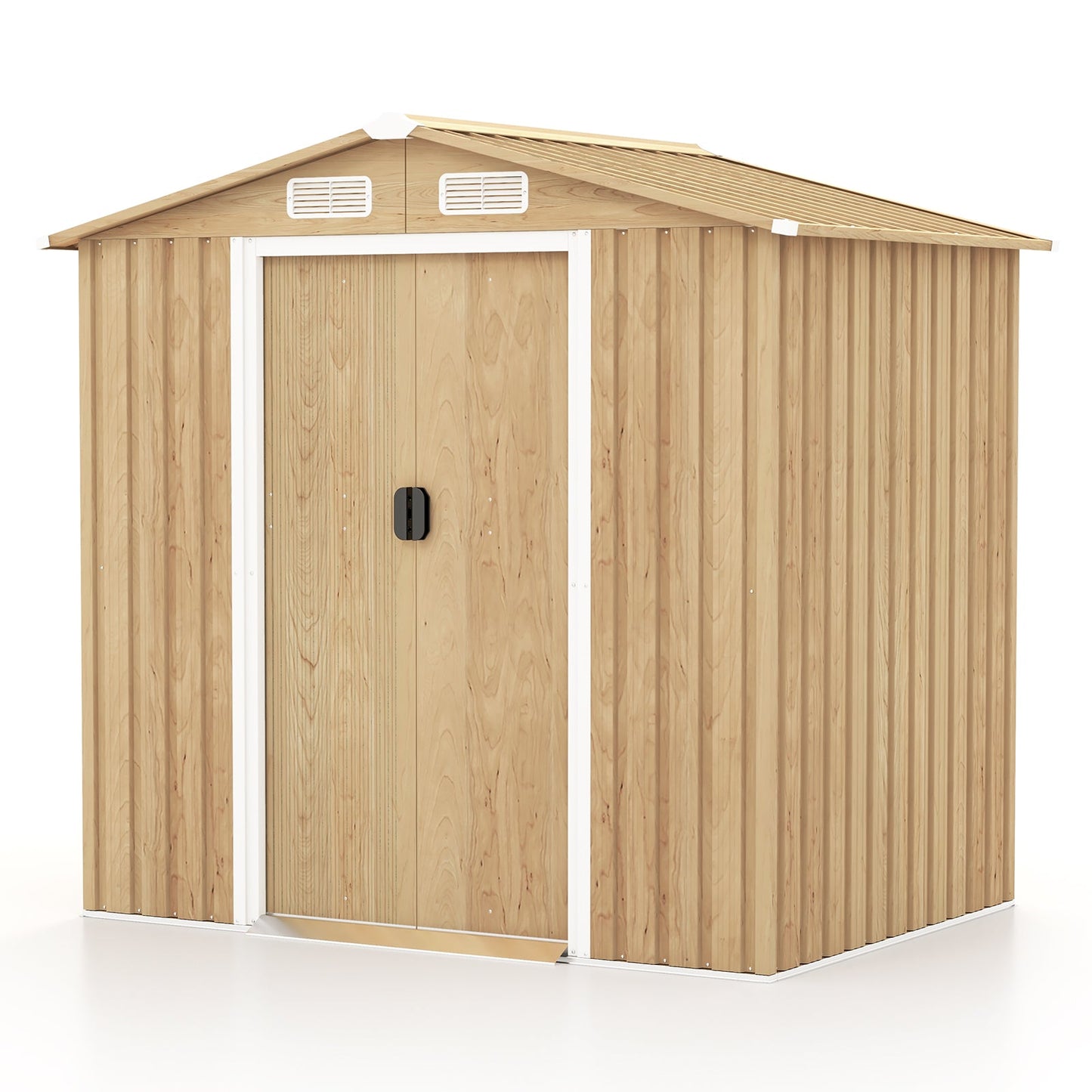 Casetas de almacenamiento de acero galvanizado de 6 x 4 pies con puertas correderas con cerradura - Natural