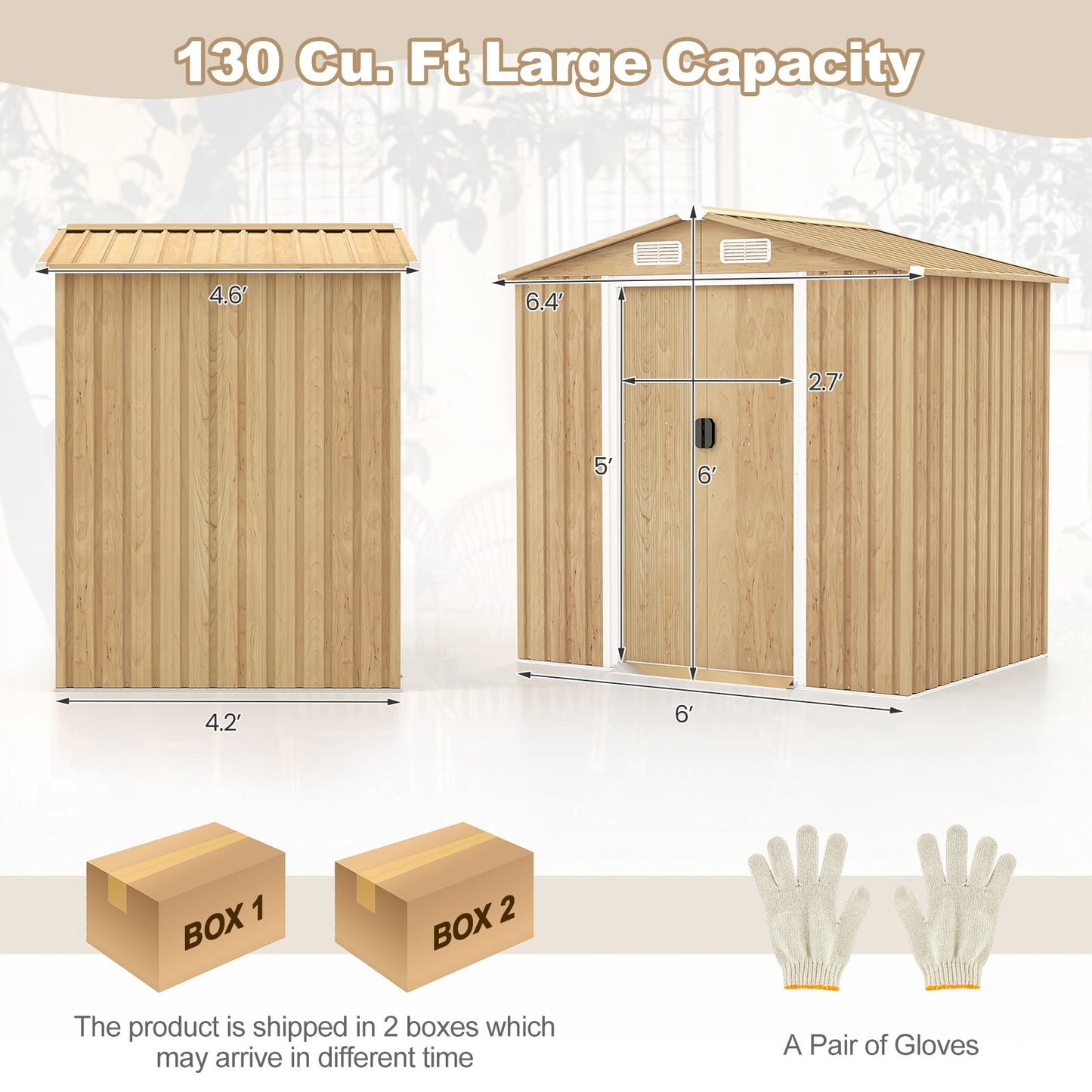 Casetas de almacenamiento de acero galvanizado de 6 x 4 pies con puertas correderas con cerradura - Natural