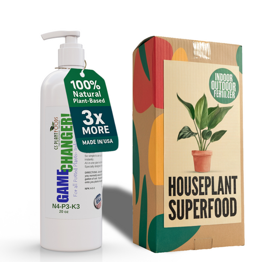 Game Changer all-purpose organic fertilizer bottle with pump and GS Plant Foods indoor/outdoor houseplant fertilizer box on Tampa Home & Garden Store