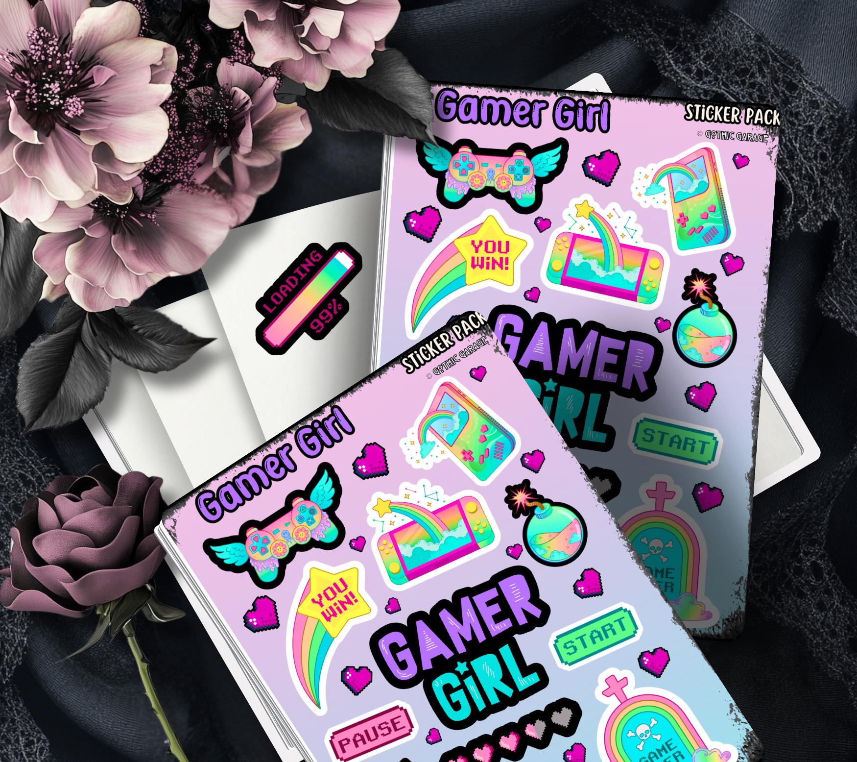 Gamer Girl Rainbow Pastel Sticker Sheets for Collecting and Scrapbooking - High-Quality, Vibrant Designs, Perfect Budget Friendly Gifts - Tampa Home & Garden Store