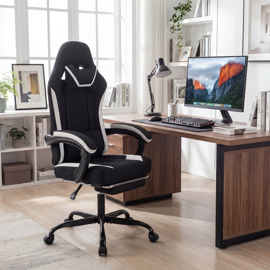 Gaming Chair Height Adjustable Computer Chair with Headrest Footrest & 360¬∞ Swivel Seat-Black - Tampa Home & Garden Store