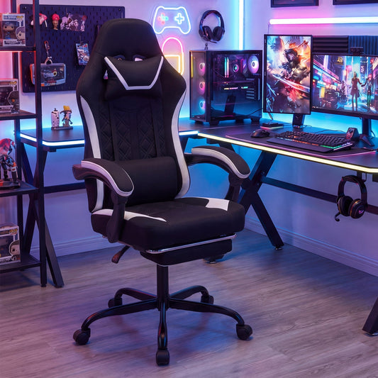 Gaming Chair Height Adjustable Computer Chair with Headrest Footrest & 360¬∞ Swivel Seat-Black - Tampa Home & Garden Store